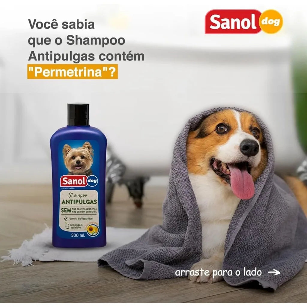 Shampoo Antipulgas Sanol Dog para Cães com Ação Contra Pulgas e Carrapatos