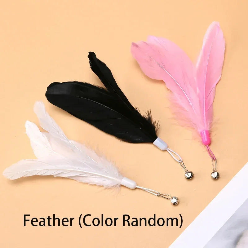 Varinha Interativa com Plumas para Gatos Ventosa Sino e Haste Extensível