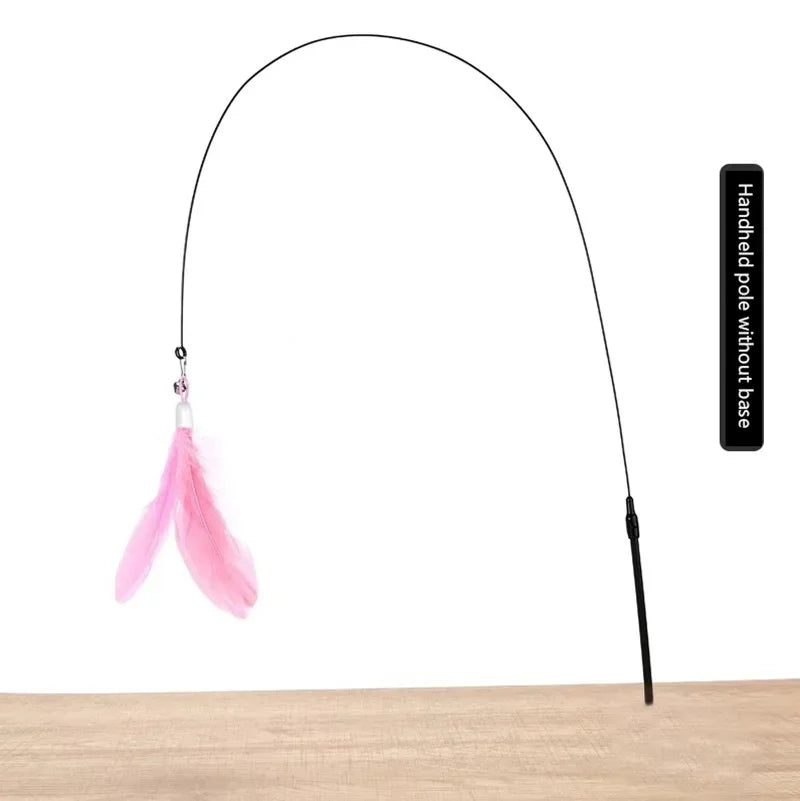Varinha Interativa com Plumas para Gatos Ventosa Sino e Haste Extensível
