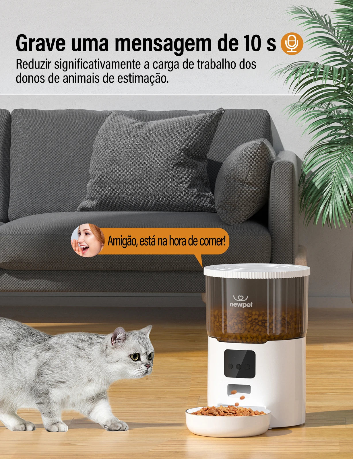 Alimentador Automático para Cães e Gatos com Reservatório de 4 Litros