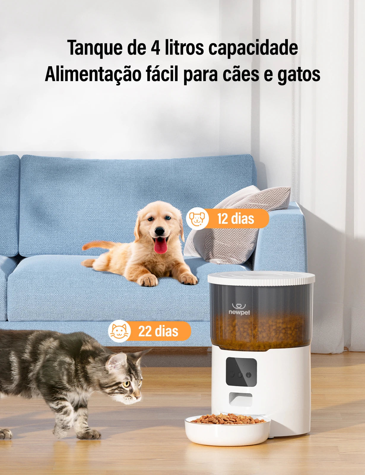Alimentador Automático para Cães e Gatos com Reservatório de 4 Litros