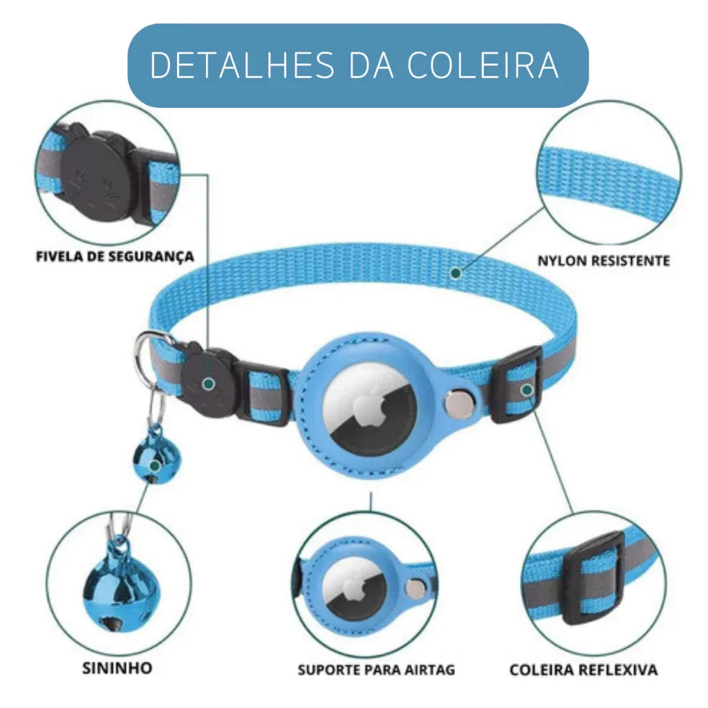 Coleira Refletiva para Cães e Gatos com Suporte para AirTag