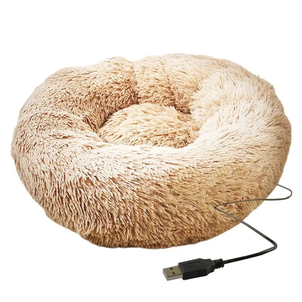 Cama Aquecida para Cães e Gatos com Pelúcia e Aquecimento USB